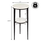 JONATHAN Y Seraphina 24,75, table d'appoint à 2 niveaux en métal de style industriel avec plateau rond en marbre blanc pour boissons et objets de décoration