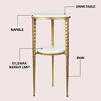 JONATHAN Y Seraphina 24,75, table d'appoint à 2 niveaux en métal de style industriel avec plateau rond en marbre blanc pour boissons et objets de décoration