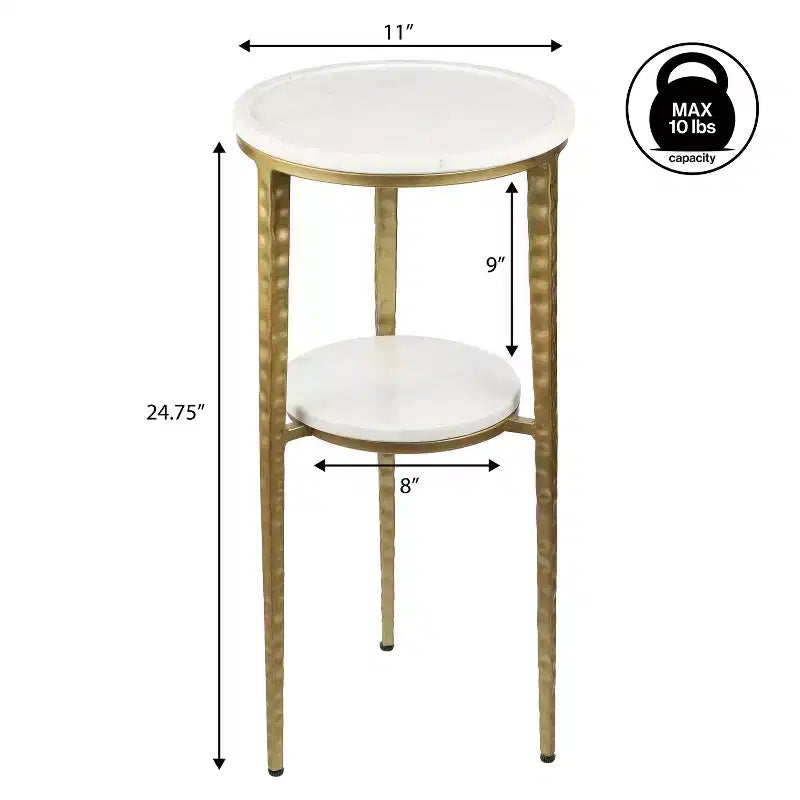 JONATHAN Y Seraphina 24,75, table d'appoint à 2 niveaux en métal de style industriel avec plateau rond en marbre blanc pour boissons et objets de décoration