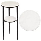 JONATHAN Y Seraphina 24.75 Industrial 2-Tier Metal Frame Drink Table & Decorative End Table with White Marble Round Top