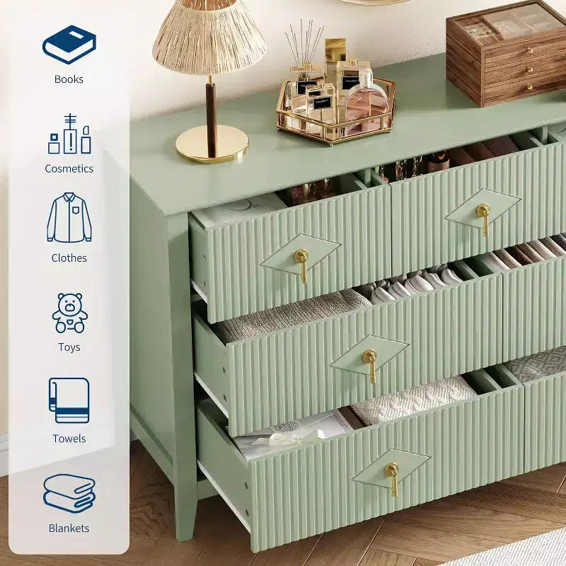 Commode de chambre à 7 tiroirs, commode moderne de 137 cm de large avec poignées métalliques, meuble TV, organisateur de tiroirs en bois pour chambre à coucher