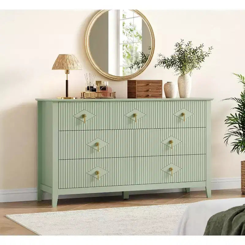 Dresser for Bedroom with 7 Drawers, 54 Wide Modern Chest of Drawers with Metal Handle, Dresser TV Stand, Wood Drawer Organizer for Bedroom