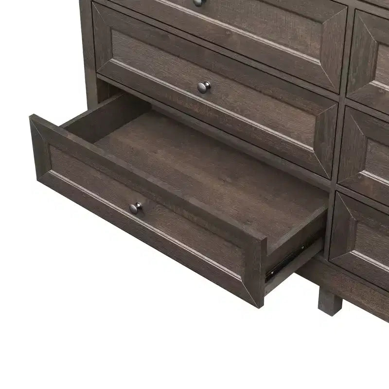 Commode rustique Okak Modern à 9 tiroirs avec poignées argentées, commode en bois minimaliste, chiffonnier pour chambre à coucher, entrée