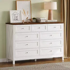Commode rustique Okak Modern à 9 tiroirs avec poignées argentées, commode en bois minimaliste, chiffonnier pour chambre à coucher, entrée