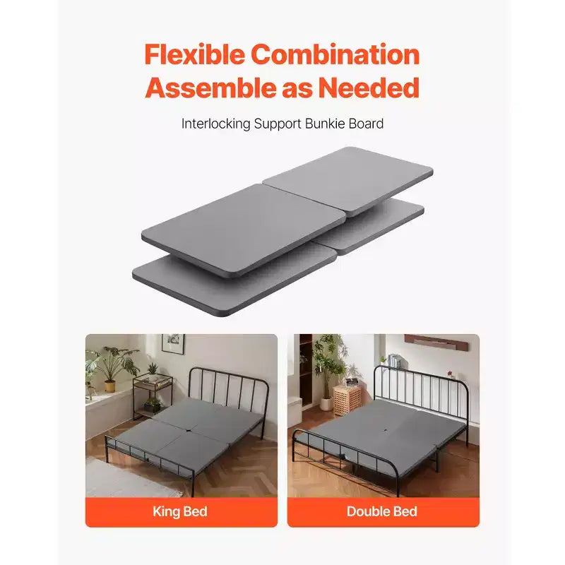VEVOR Sommier planches Queen Size, Planche de lit de 3,8 cm d'épaisseur avec tissu Oxford 200D, Support de matelas en bois pour lit Queen Size, 4 pièces, Gris