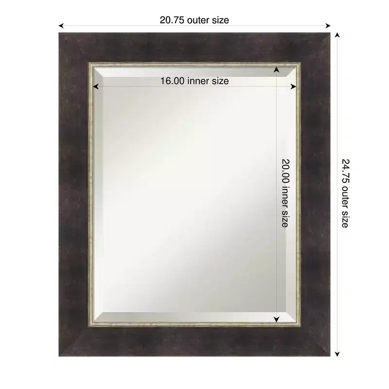 Miroir mural de salle de bain biseauté encadré en bois bronze antique Odin Amanti Art