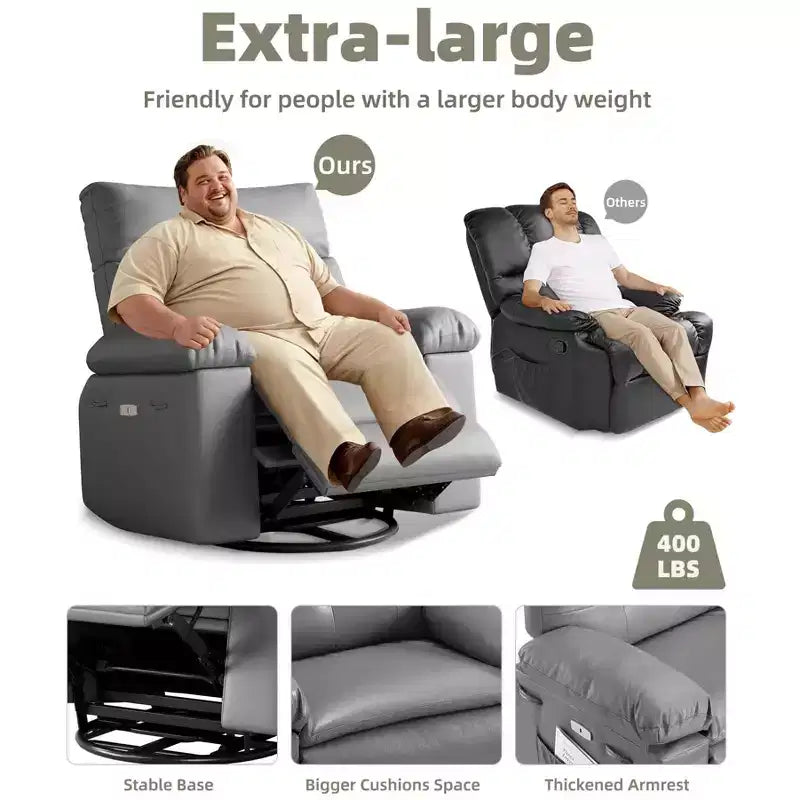 Fauteuil inclinable surdimensionné 27, à bascule rotatif à 360° avec chauffage et massage (pour salon/chambre/crèche)
