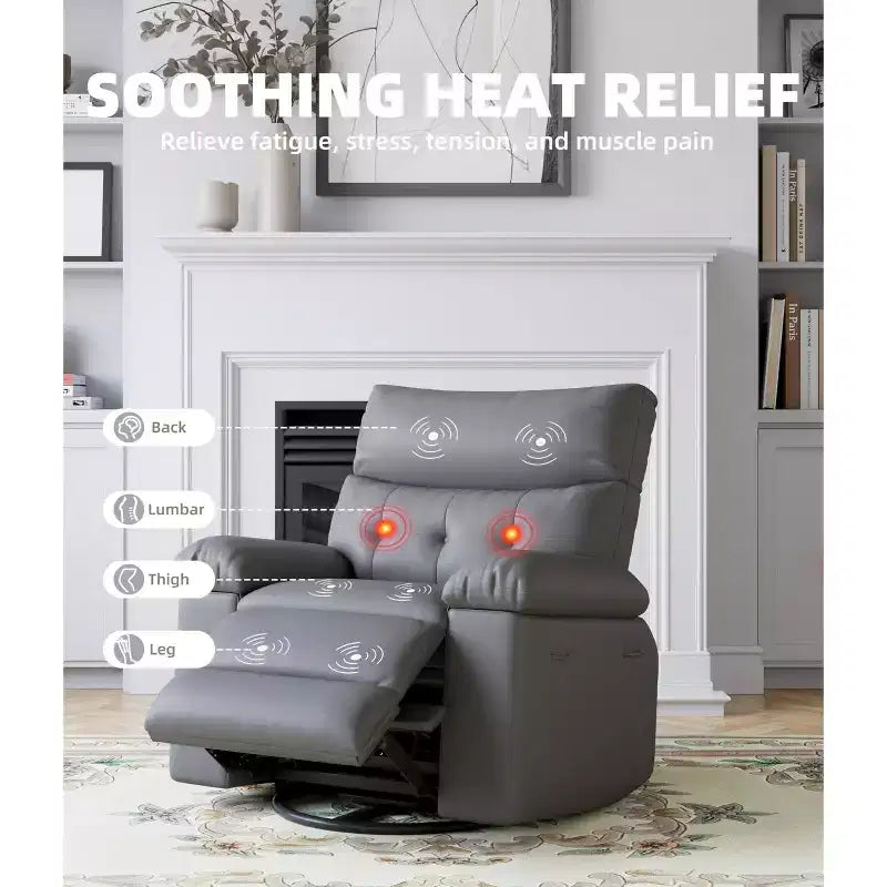 Fauteuil inclinable surdimensionné 27, à bascule rotatif à 360° avec chauffage et massage (pour salon/chambre/crèche)