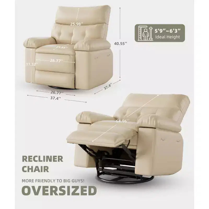 Fauteuil inclinable surdimensionné 27, à bascule rotatif à 360° avec chauffage et massage (pour salon/chambre/crèche)