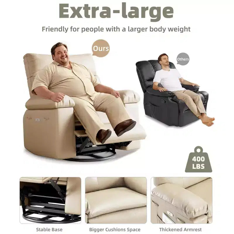 Fauteuil inclinable surdimensionné 27, à bascule rotatif à 360° avec chauffage et massage (pour salon/chambre/crèche)