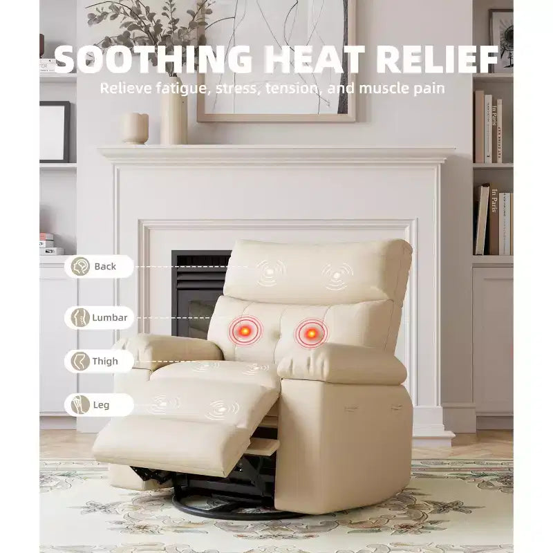 Fauteuil inclinable surdimensionné 27, à bascule rotatif à 360° avec chauffage et massage (pour salon/chambre/crèche)