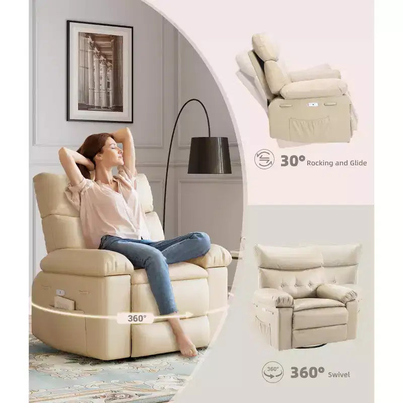 Fauteuil inclinable surdimensionné 27, à bascule rotatif à 360° avec chauffage et massage (pour salon/chambre/crèche)