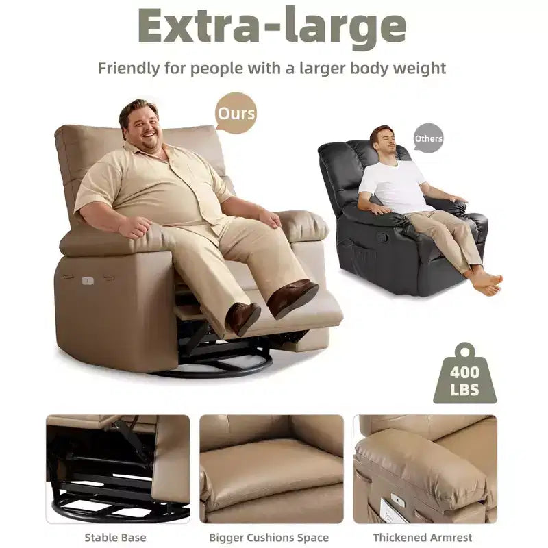 Fauteuil inclinable surdimensionné 27, à bascule rotatif à 360° avec chauffage et massage (pour salon/chambre/crèche)