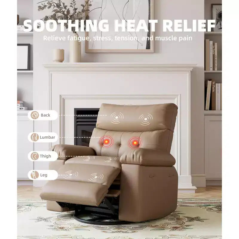 Fauteuil inclinable surdimensionné 27, à bascule rotatif à 360° avec chauffage et massage (pour salon/chambre/crèche)