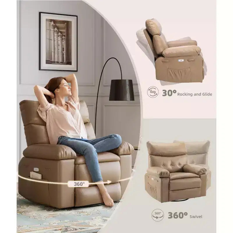 Fauteuil inclinable surdimensionné 27, à bascule rotatif à 360° avec chauffage et massage (pour salon/chambre/crèche)