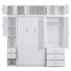 Lit escamotable Murphy avec casiers et armoires de rangement, étagères, cadre de lit plateforme mural pliant en bois, blanc
