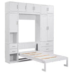 Lit escamotable Murphy avec casiers et armoires de rangement, étagères, cadre de lit plateforme mural pliant en bois, blanc