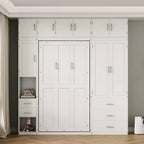 Lit escamotable Murphy avec casiers et armoires de rangement, étagères, cadre de lit plateforme mural pliant en bois, blanc