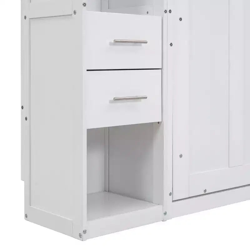 Lit escamotable Murphy avec casiers et armoires de rangement, étagères, cadre de lit plateforme mural pliant en bois, blanc