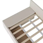 Lit plateforme Whisen une place en L avec rangement enveloppant et tiroirs, construction robuste et durable.