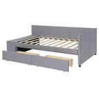 Lit plateforme Whisen une place en L avec rangement enveloppant et tiroirs, construction robuste et durable.