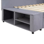 Lit plateforme Whisen une place en L avec rangement enveloppant et tiroirs, construction robuste et durable.