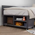 Lit plateforme Whisen une place en L avec rangement enveloppant et tiroirs, construction robuste et durable.