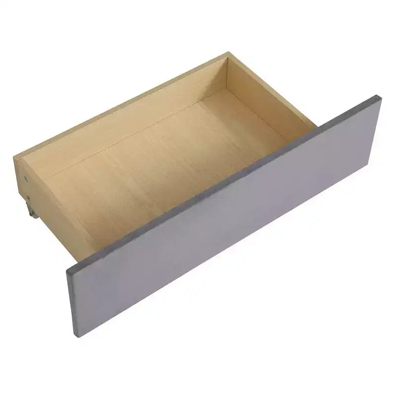 Lit plateforme Whisen une place en L avec rangement enveloppant et tiroirs, construction robuste et durable.