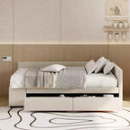 Lit plateforme Whisen une place en L avec rangement enveloppant et tiroirs, construction robuste et durable.