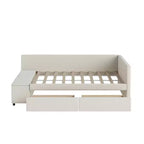 Lit plateforme Whisen une place en L avec rangement enveloppant et tiroirs, construction robuste et durable.