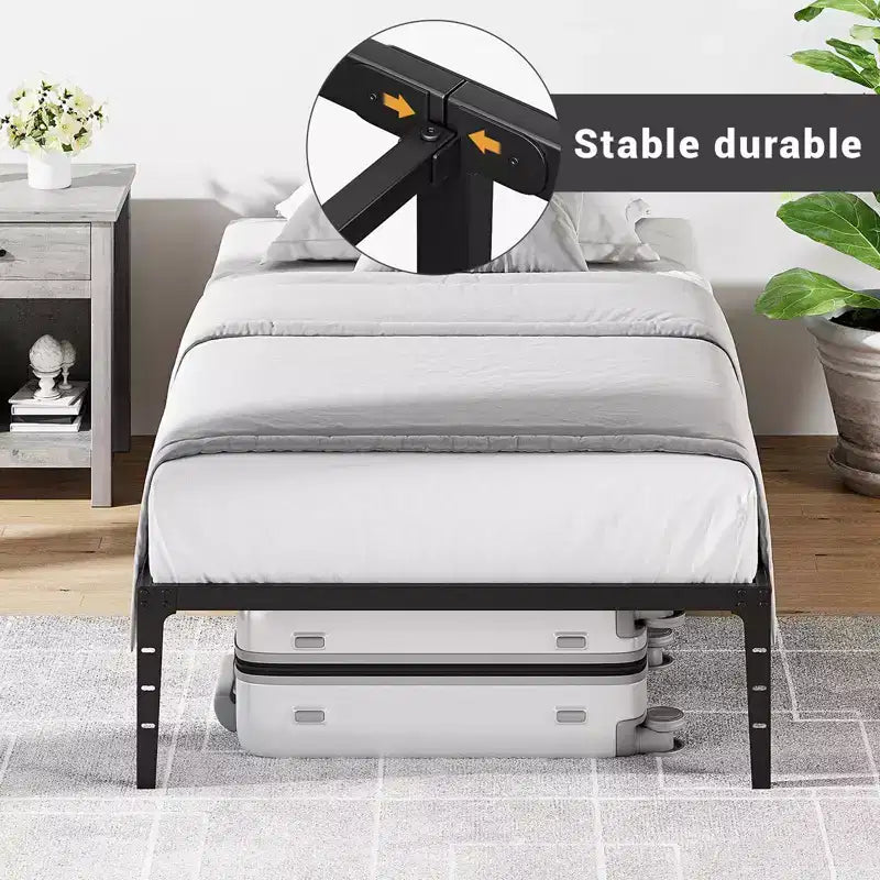 Cadre de lit double sans tête de lit, cadre de lit plateforme en métal avec rangement sous le lit de 12,6 po, support à lattes métalliques, pas besoin de sommier tapissier