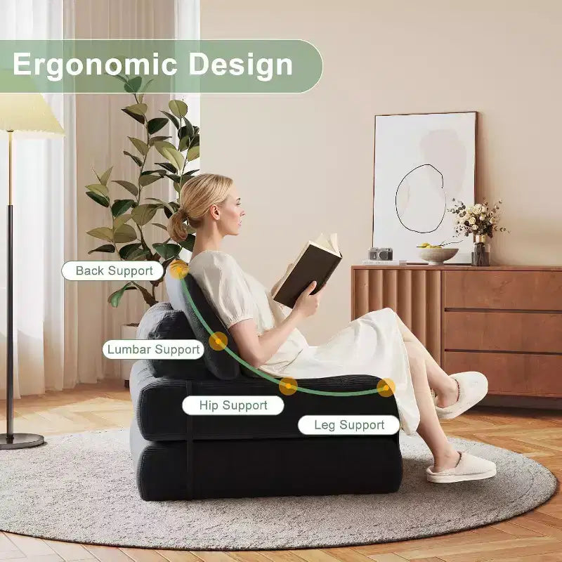 Canapé-lit pliant, canapé-lit futon, canapé-lit futon convertible, matelas pliable avec soutien dorsal, canapé portable pliant, une place