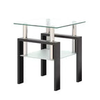 Table basse carrée à deux niveaux en verre avec étagère de rangement, table à thé moderne pour salon ou bureau