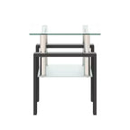 Table basse carrée à deux niveaux en verre avec étagère de rangement, table à thé moderne pour salon ou bureau