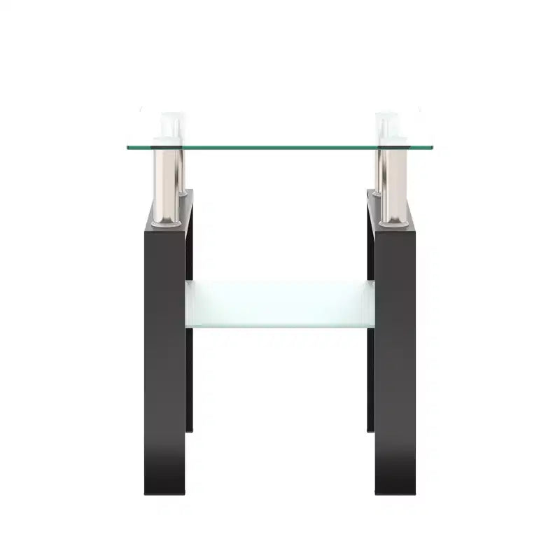 Table basse carrée à deux niveaux en verre avec étagère de rangement, table à thé moderne pour salon ou bureau