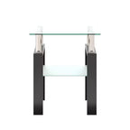 Table basse carrée à deux niveaux en verre avec étagère de rangement, table à thé moderne pour salon ou bureau