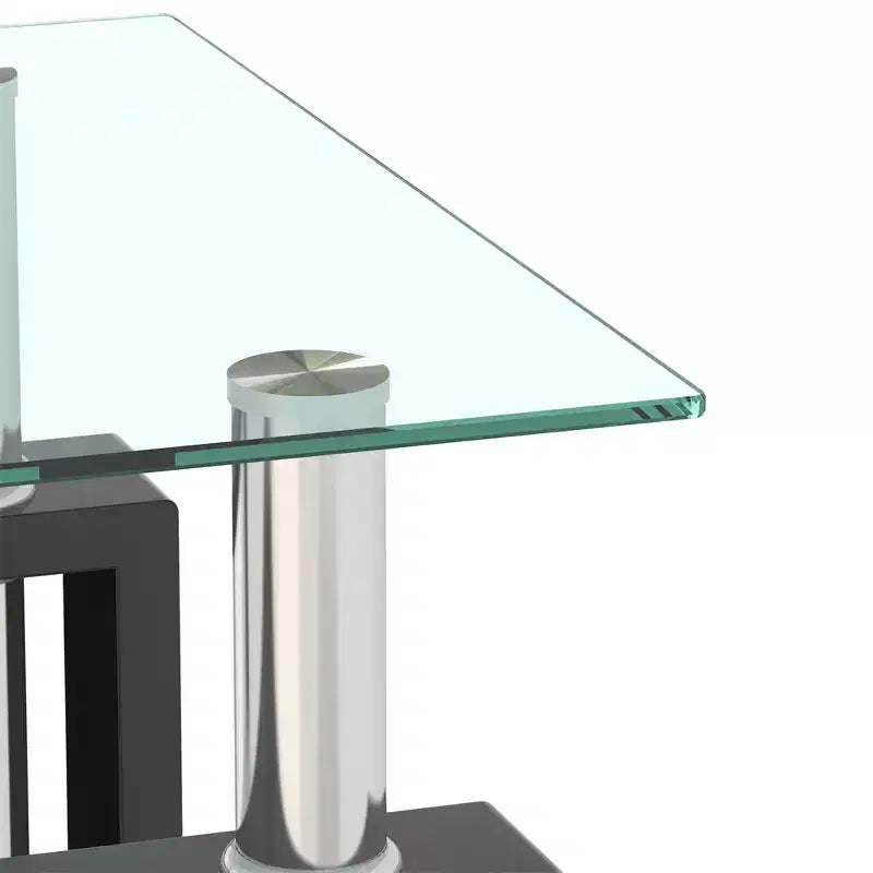 Table basse carrée à deux niveaux en verre avec étagère de rangement, table à thé moderne pour salon ou bureau