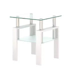 Table basse carrée à deux niveaux en verre avec étagère de rangement, table à thé moderne pour salon ou bureau
