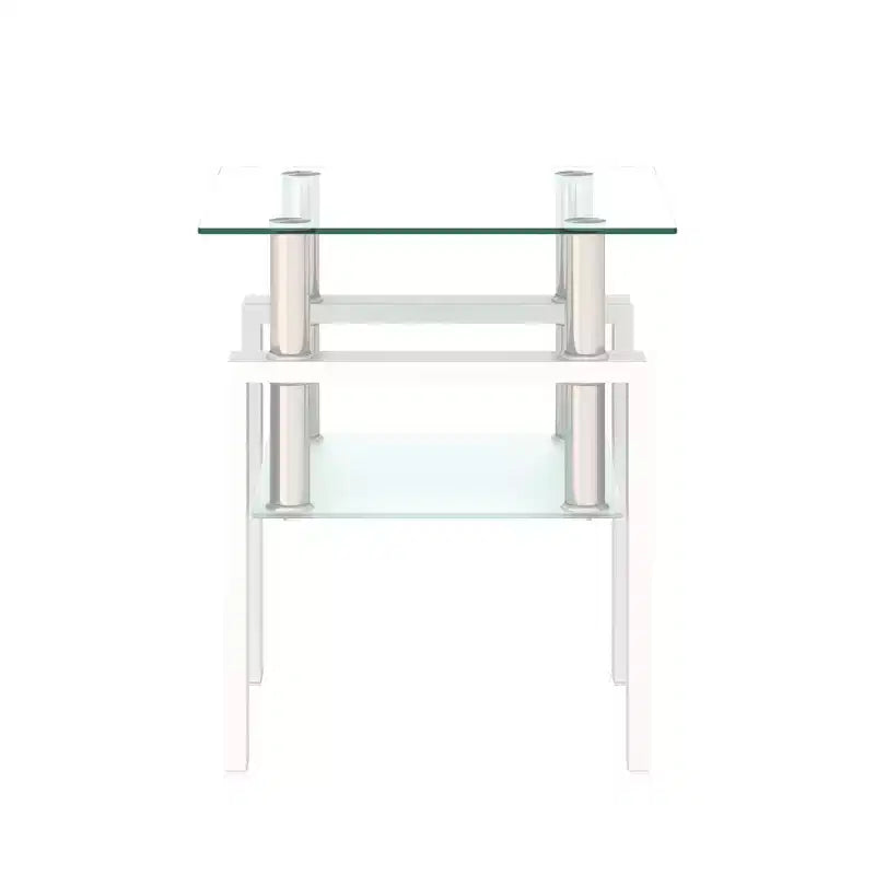 Table basse carrée à deux niveaux en verre avec étagère de rangement, table à thé moderne pour salon ou bureau