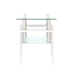 Table basse carrée à deux niveaux en verre avec étagère de rangement, table à thé moderne pour salon ou bureau