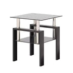Table basse carrée à deux niveaux en verre avec étagère de rangement, table à thé moderne pour salon ou bureau
