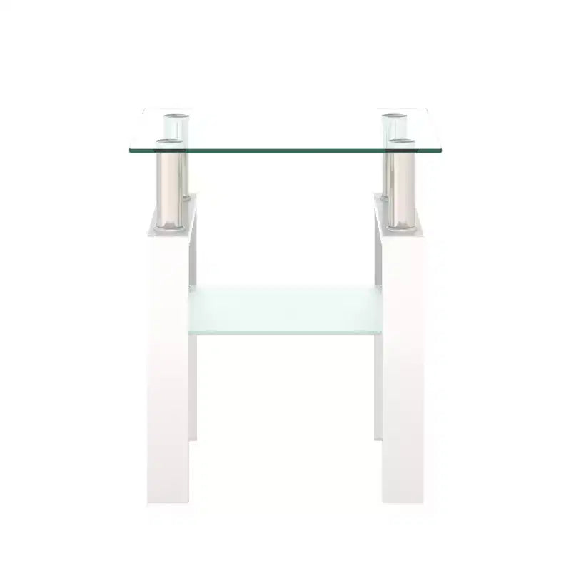 Table basse carrée à deux niveaux en verre avec étagère de rangement, table à thé moderne pour salon ou bureau