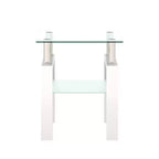 Table basse carrée à deux niveaux en verre avec étagère de rangement, table à thé moderne pour salon ou bureau