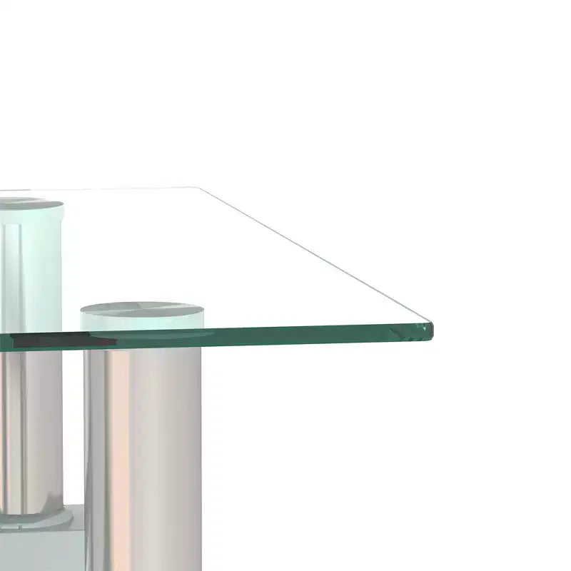 Table basse carrée à deux niveaux en verre avec étagère de rangement, table à thé moderne pour salon ou bureau