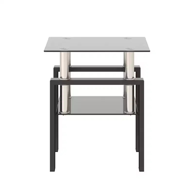 Table basse carrée à deux niveaux en verre avec étagère de rangement, table à thé moderne pour salon ou bureau