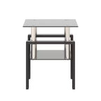 Table basse carrée à deux niveaux en verre avec étagère de rangement, table à thé moderne pour salon ou bureau