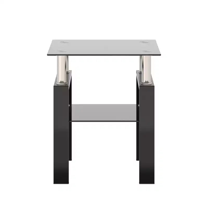 Table basse carrée à deux niveaux en verre avec étagère de rangement, table à thé moderne pour salon ou bureau