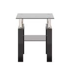 Table basse carrée à deux niveaux en verre avec étagère de rangement, table à thé moderne pour salon ou bureau