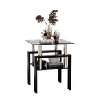 Table basse carrée à deux niveaux en verre avec étagère de rangement, table à thé moderne pour salon ou bureau