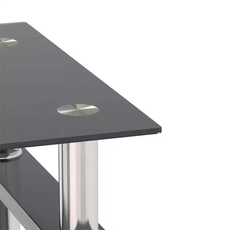 Table basse carrée à deux niveaux en verre avec étagère de rangement, table à thé moderne pour salon ou bureau
